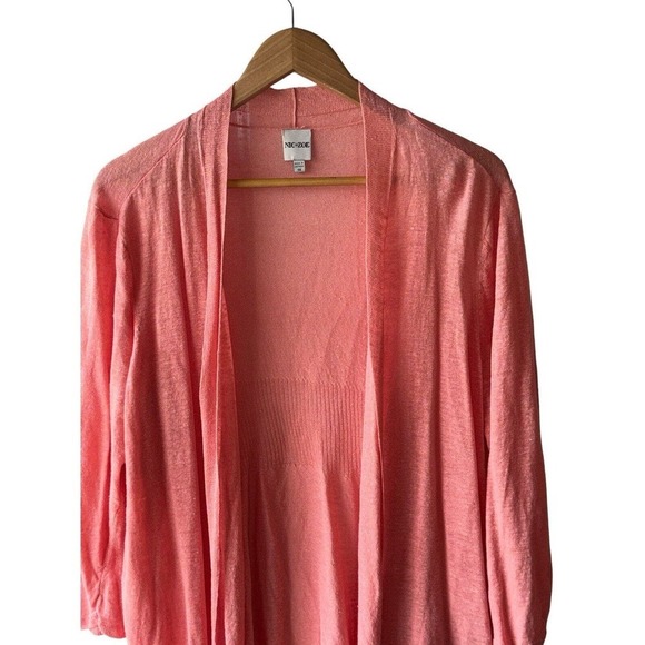 Nic+Zoe Size 1XL Pink 60% Linen Lightweight Open Front Cardigan Sweater - Picture 2 of 5